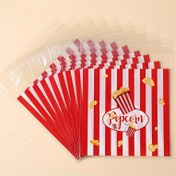 Resim 50/100 adet, Patlamış Mısır Tasarımlı Hediye Çantaları, 13*10cm, Kırmızı Beyaz Çizgili Plastik Kendinden Yapışkanlı Torbalar, 1. Doğum Günü Partisi Dekoru, Mutlu Yıllar Partisi Süsleme Hediye Paketleme Çantaları, Etkinlik Parti İkramları 
