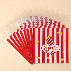 Resim 50/100 adet, Patlamış Mısır Tasarımlı Hediye Çantaları, 13*10cm, Kırmızı Beyaz Çizgili Plastik Kendinden Yapışkanlı Torbalar, 1. Doğum Günü Partisi Dekoru, Mutlu Yıllar Partisi Süsleme Hediye Paketleme Çantaları, Etkinlik Parti İkramları 