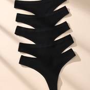 Resim 5'li Kadın Dikişsiz Kabartmalı Tangalar - Yumuşak, Nefes Alabilen, Esnek İç Çamaşırı Sonbahar & Kış için, Siyah, Rahat Elastik Bel Bandı, Seksi Düz Renk Tasarımı 