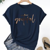 Resim Kadınlar İçin "Grateful" Anneler Günü Baskılı Tişört, Kısa Kollu Yuvarlak Yaka Yazlık Üst, İlkbahar/Yaz için Uygun, Kadın Giyim 