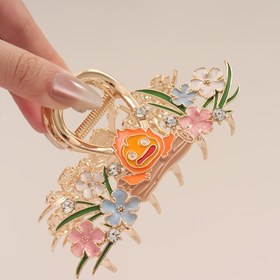 Resim Kare Şeytan & Çiçek Saç Klipsi - Çinko Alaşımlı, Canlı Turuncu ve Pembe Çiçekler, Yeşil Yapraklar, Partiler ve Resmi Etkinlikler için Mükemmel, Parti Saç Aksesuarı | Eğlenceli Aksesuar | Dayanıklı Saç Klipsi, Saç Klipsi 