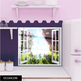 Resim Cam Ocak Arkası Koruyucu | Pencere ve Çiçekler 