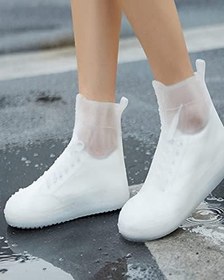 Resim lifcasual Yağmur çizmeleri yağmur geçirmez kum geçirmez kalınlaşmış silikon ayakkabı kapakları açık kamp yeniden kullanılabilir kaymaz yağmur çizmeleri,White XXL 