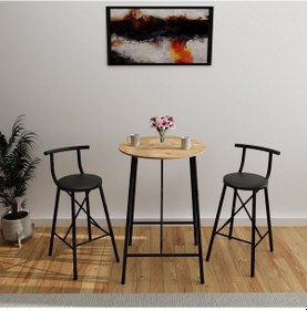 Resim Atlantik Çam Döşemeli Bar Sandalyesi Bar Masası Mutfak Oval 2 K 