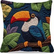Resim 1 adet Canlı Tukan Yastık Kılıfı, 45.01x45.01 cm, Yumuşak Polyester, Fermuarlı, Elde Yıkanabilir - Veranda, Koltuk & Ev Dekoru için İdeal, Bohem Tarzı, Yaprak Desenli Arka Plan, Ev Aksesuarı|Bohem Tarzı Kılıf|Yumuşak Polyester Kılıf, Dekoratif Yastıklar 