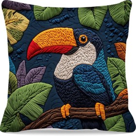 Resim 1 adet Canlı Tukan Yastık Kılıfı, 45.01x45.01 cm, Yumuşak Polyester, Fermuarlı, Elde Yıkanabilir - Veranda, Koltuk & Ev Dekoru için İdeal, Bohem Tarzı, Yaprak Desenli Arka Plan, Ev Aksesuarı|Bohem Tarzı Kılıf|Yumuşak Polyester Kılıf, Dekoratif Yastıklar 