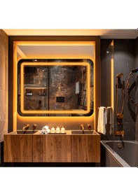 Resim Quadra Amber Led'li Kumlamalı Lavabo & Banyo Aynası Dokunmatik Sensörlü 70 X 45 Turuncu 
