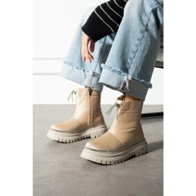 Resim Shoetek Gavia Kadın Kar Botu Fermuarlı Taşlı Paraşüt Kumaş Bej 