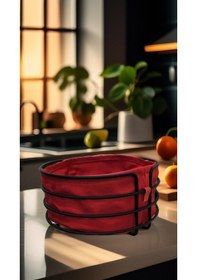 Resim Singl Siyah Metal Yuvarlak Ekmeklik Ve Meyvelik Lüx Ekmek Sepeti Kırmızı 