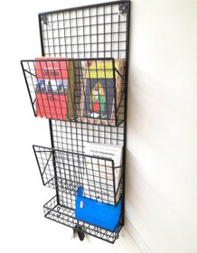 Resim GO DEKOR Tel Kafes 2+1 Gözlü 4 Kancalı Yeni Duvar Dergilik Ve Gazetelik Ünitesi 