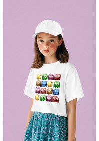 Resim Sevbano Pacman Oyun Baskılı Unisex Çocuk Tişört 1-12 Yaş Beyaz 