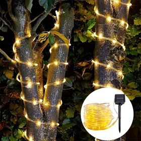Resim Dış Mekan Güneş Enerjili Halat Işıkları - 11.89 metre 100 LED Güneş Enerjili Bahçe Işıkları, Bahçe, Veranda, Ağaç, Teras, Tatil Süslemeleri için 8 Aydınlatma Modu ile 