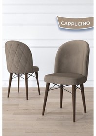 Resim Canisa Bika Serisi 4 Adet Cappucino Mutfak Sandalyesi Ceviz Gürgen Ayaklı 1. Sınıf Babyface Kumaş Sandalye Cappucino Ayaklar Ceviz 