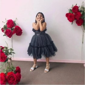 Resim Ahsenim Bebe Göğüs Fırfırlı Pullu Kısa Kız Çocuk Abiye Elbise 