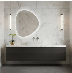 Resim 40x47 Cm Modern Asimetrik Led Li Banyo Aynası Dokunmatik, Dimmerli, 6500k Beyaz Işık Beyaz 