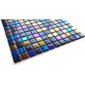 Resim MozaiKristaL Havuz, Banyo, İç ve Dış Mekanlar ve Yaşam Alanlarının Tüm Yüzeyleri İçin Kristal Cam Mozaik. Cam Ölçüsü: 5 Mm. File Ölçüsü: 31.5X31.5 Cm. Renk: Mavi Mix. (1 Koli=10 File Karo=1m2 Fiyatıdır) 