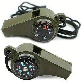 Resim 3-in-1 Kurtarma Zili, Çift Pusula ve Termometre ile, Siyah Askılı Taşınabilir Hakem Zili, Dayanıklı Yeşil Tasarım, Açık Hava Kampı, Yürüyüş, Acil Durum Sinyali için Mükemmel Hediye Arkadaşlar, Kamp Ekipmanları, Yürüyüş Aksesuarı, Şık Metalik Kaplama, Yüksek Kaliteli Yapı 