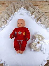 Resim Sahra Taç Nakışlı İnci Ve Dantel Fiyonklu Çift Dantel Duvaklı Trilüks Kundak Bebek Battaniyesi Gold Gold 