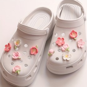 Resim 11 Adet Moda Pembe Çiçek Ayakkabı Süsü, Çıkarılabilir Plastik DIY Aksesuarları, Clogs Sandaletler, Plaj Çantaları Için, Tatil Partisi Için Hediye 