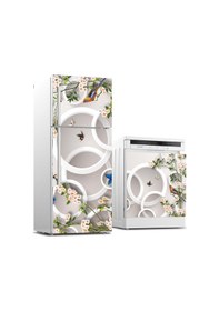 Resim Buzdolabı Ve Bulaşık Makinası Beyaz Eşya Sticker Kaplama Yuvarlak Kuş Çiçek 