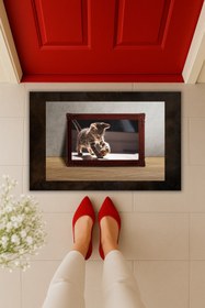 Resim Dormot Home Yüksek Kaliteli Modern Dijital Baskı-Gold Çerçeve Topla Oynayan Kedi Paspas 70x45cm-Kapı Önü Paspası 