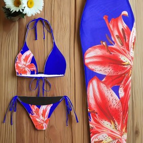 Resim 2025 Yeni Avrupa ve Amerikan Tarzı Seksi Kadınlar İçin Plaj Tatili Havuz Partisi Üç Parçalı Set Rahat Polyester Yüksek Esneklik Moda Baskılı Halter Boyun Stili·Şık Trend Bikini Kıyafeti 