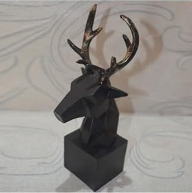 Resim Geometrik Geyik Başı Kitap Tutucu, Dekoratif, 23 cm Yükseklik, Siyah 