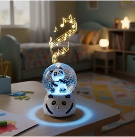 Resim Pilli Işıklı Müzikli Kar Küresi-sevimli Panda Figürlü Eğlenceli Biblo, Led Aydınlatmalı Kar Küresi 
