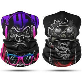 Resim Dair Maymun Desenli 2'li Set Boyunluk Bandana Outdoor Balaklava Yüz Ma 