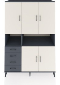 Resim Kronos Dolap 7 Raflı 4 Çekmeceli 5 Kapaklı 132x59x195 Antrasit-aytaşı/antrasit Aytası/antrasıt 