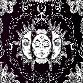 Resim Dianziye Güneş Ay Desenli Mandala Dekoratif Tapestri - Yumuşak Polyester Kumaş, Çok Amaçlı Kullanım Yatak Örtüsü, Plaj Battaniyesi , 150x150cm Siyah Beyaz 