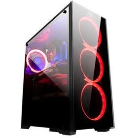 Resim PowerBoost VK-G3902S USB3.0 Full Siyah Tempered Glass Halo Rainbow RGB Fan kasa (PSU Yok) VK-G3902S 