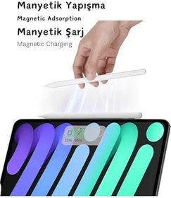 Resim iPad Air 13 M2 2024 Uyumlu Yapışarak Manyetik Şarj Olabilen Avuçiçi ve Eğim Özellikli Tablet Kalemi 