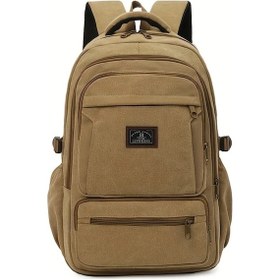 Resim Fochsia Erkek Ve Kadın Dayanıklı Kanvas Sırt Çantası Khaki Laptop Bölmeli Okul Çantası Haki 