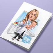 Resim Çocuk Doktoru Kadın Karikatürlü Tebrik Kartı 
