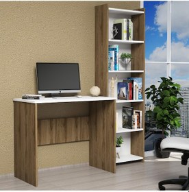 Resim Ferniso Mobilya Çalışma Masası+5 Bölmeli Kitaplık Ceviz-beyaz Ceviz - Beyaz 
