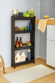 Resim ongu home Slim Raf 4 Katlı Çok Amaçlı Tekerlekli Organizer Mutfak Rafı Banyo Düzenleyicisi (SİYAH) 