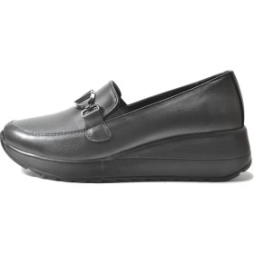 Resim Beety 2237 Deri Siyah Ortopedik Dolgu Topuklu Kadın Ayakkabı 