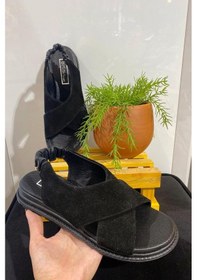 Resim Hakiki Süet Çapraz Sandalet Siyah-siyah Siyah 