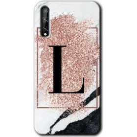 Resim Bera Aksesuar Huawei P Smart S Kılıf Hd Desen Baskılı Arka Kapak - Pembe Mermer Desenli L Harfi 