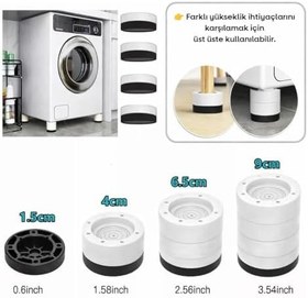 Resim TİNEKE Beyaz Eşya Ayağı Çamaşır Makinesi Mobilya Titreşim Önleyici Kaydırmaz Yükseltici 4 Lü BEYAZ (6 CM) 