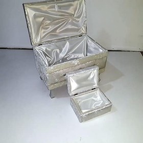 Resim Çeyiz 17368 SANDIK Kapitone Model 3lü Set Krem Kadifemsi Kumaş İçi Tela El Yapı 