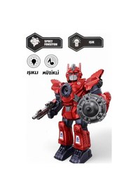 Resim Işıklı Müzikli Buhar Püskürten Savaşçı Robot 34 Cm Büyük Boy Oyuncak - Mavi/kırmızı 