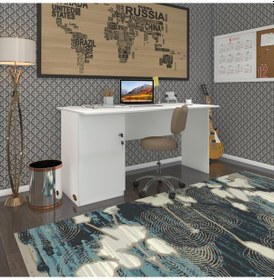 Resim Kenzlife Ofis Masası Yoko Ono Byz Sol 75 160 80 Kilitli Kapaklı Dolap Eşkenar Bilgisayar Çalışma Masası Beyaz 