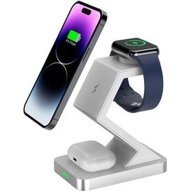 Resim X3 15w İphone Uyumlu, Watch, Airpods Uyumlu İçin 3'ü 1 Arada Manyetik Kablosuz Şarj Cihazı Beyaz 