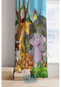 Resim Tatlı Hayvanlar Desenli Fon Perde Çocuk Ve Bebek Odası Süet Dijital Baskı Ekstrafor Büzgü Tek Kanat Çok Renkli 