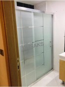Resim DUSAKS Duşakabin Iki Duvar Arası Gri Çizgili Kumlamalı 5 Mm Temperli Cam Duşakabin H 190 