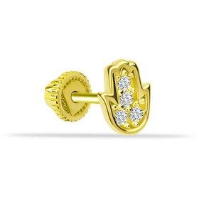 Resim Dianora Piercing 14 Ayar Altın Taşlı Fatma Ana Eli Motifli Helix Kıkırdak Piercing Küpe 