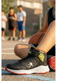 Resim In Step Kevill Erkek Çocuk Siyah Kırmızı Basketbol Ayakkabısı - Kaymaz Tabanlı Kids Bot 