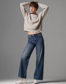 Resim Regular Fit Yüksel Bel Geniş Paça Kadın İndigo Jean Pantolon 